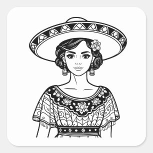 Line Art Mes Patrio Fiesta Party Favour Square Sticker