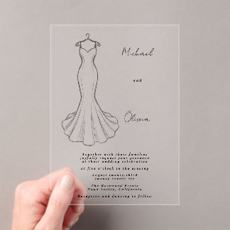 Line Art Minimalist Wedding Dress  Acrylic  Invitations