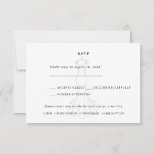 Line Art Minimalist Wedding Dress RSVP Card