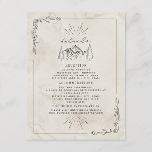 Line Art Mountains Watercolor Wedding Details Enclosure Card