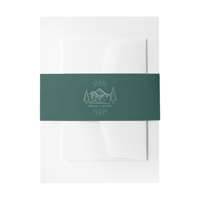 Line Art Mountains Wedding Emerald Wedding Invitation Belly Band (Front Example)