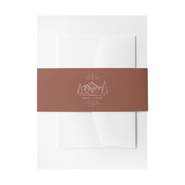 Line Art Mountains Wedding Terracotta Wedding Invitation Belly Band (Front Example)