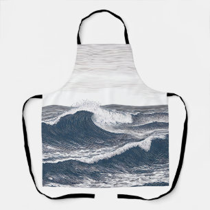 Line Art Ocean Wave Monochrome Surge Apron