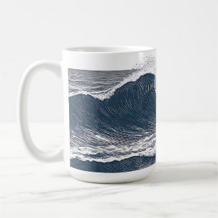 Line Art Ocean Wave Monochrome Surge Coffee Mug