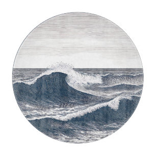 Line Art Ocean Wave Monochrome Surge Cutting Board