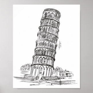 Line art of Pisa Tower , Italy Art poster