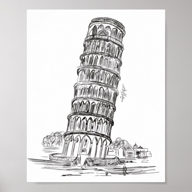  Line art of Pisa Tower , Italy Art poster (Front)