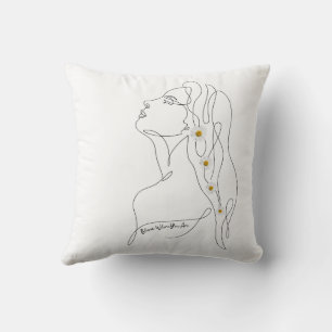 Line Art of Woman Bloom where you are Cushion