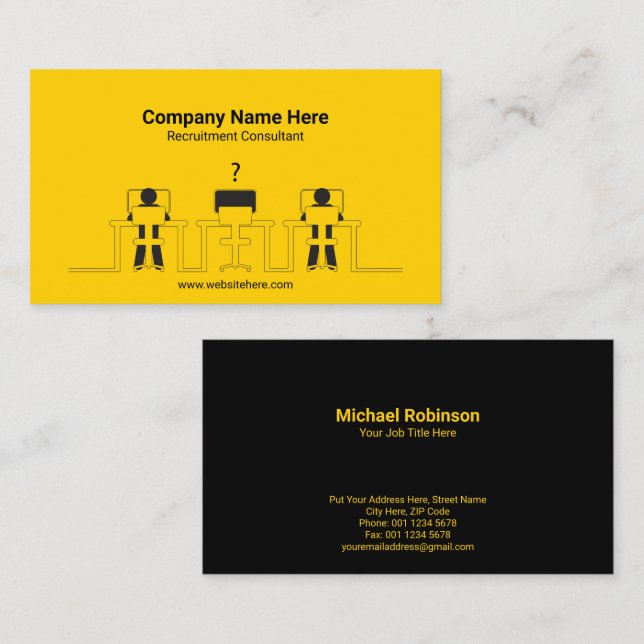 Line Art People Working on Computers | Yellow Business Card (Front/Back)