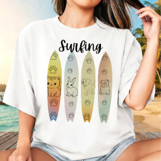 Line Art Pet Surfing Surfboard T-Shirt