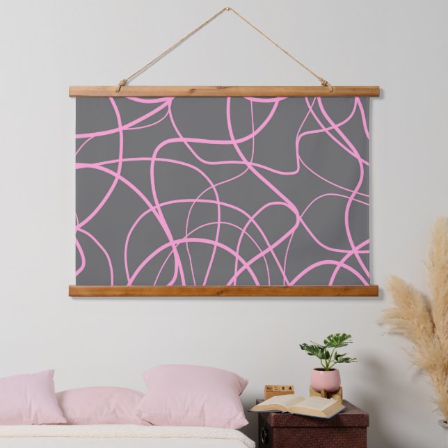 Line Art: Pink on Grey Hanging Tapestry (Bedroom)