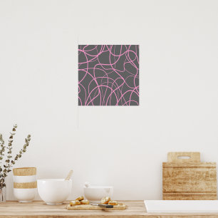 Line Art: Pink on Grey Poster