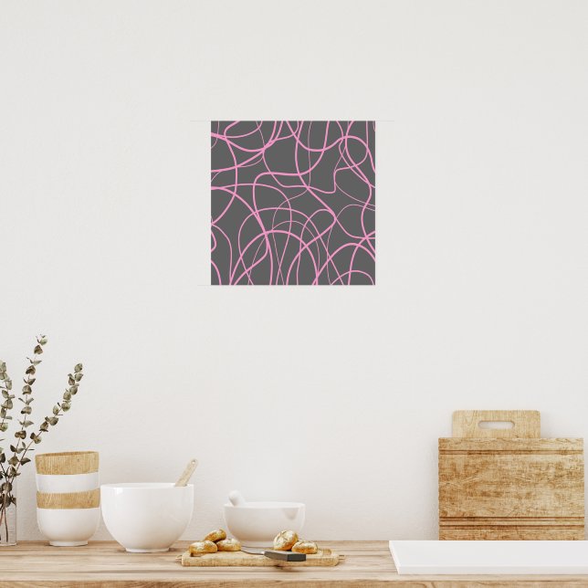 Line Art: Pink on Grey Poster (Kitchen)