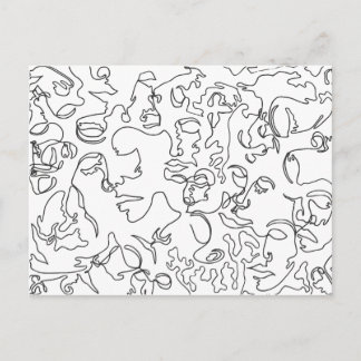 Line Art Postcard With Faces