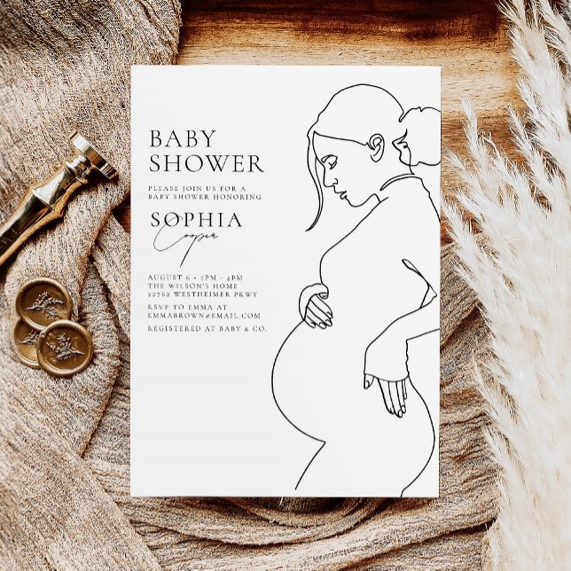 Line Art Pregnancy Simple Minimal Baby Shower Invitation (Creator Uploaded)