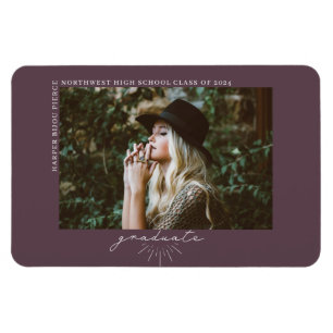 Line Art Purple Graduation Photo Announcement Magnet