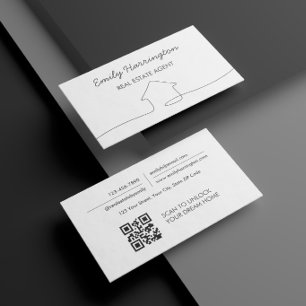 Line Art QR Code Neutral Real Estate Agent Business Card
