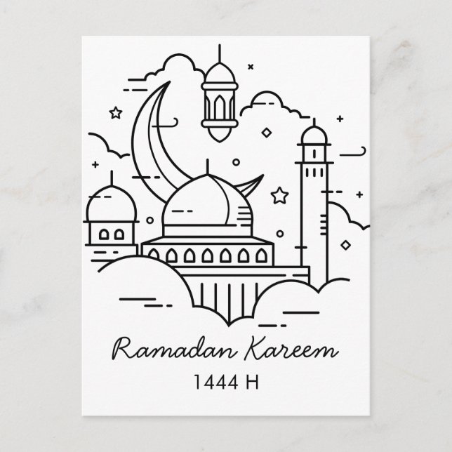Line Art Ramadan Kareem - EID Mubarak Postcard (Front)