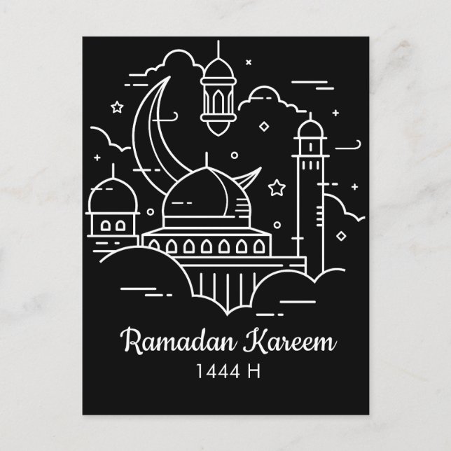 Line Art Ramadan Kareem - EID Mubarak Postcard (Front)