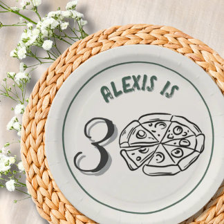 Line Art Sage Green Custom Milestone Birthday Paper Plate