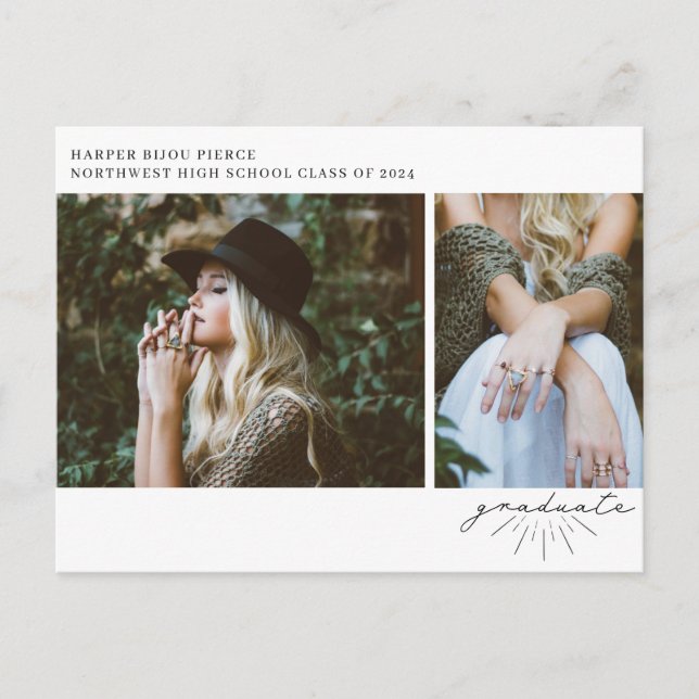 Line Art Script Graduation Party Photo  Postcard (Front)