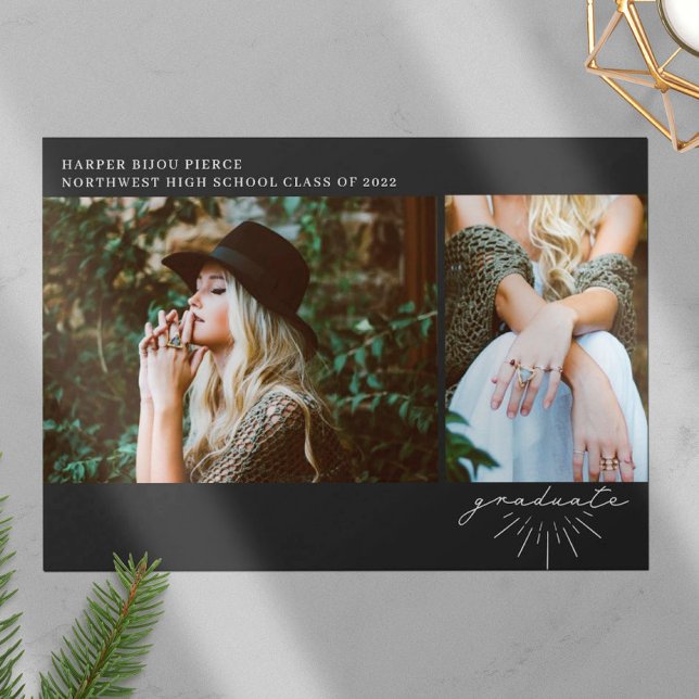 Line Art Script Gray Graduation 2 Photo Announcement (Creator Uploaded)