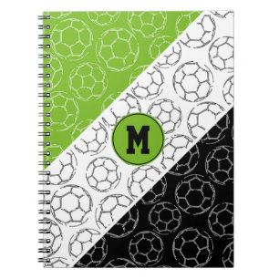 line art soccer balls pattern on green white black notebook