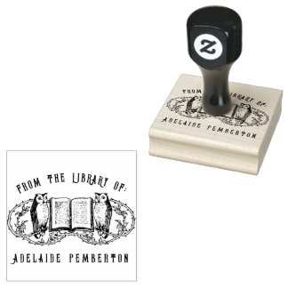 Line Art Two Owls Book Rubber Stamp