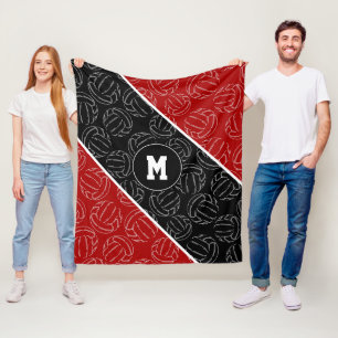 line art volleyballs pattern on red black fleece blanket