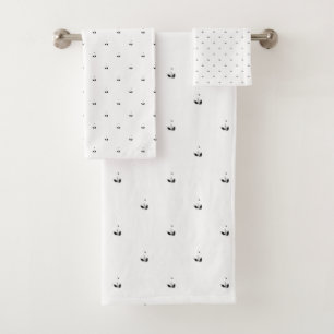 Line art, White Lilac Bath Towel Set