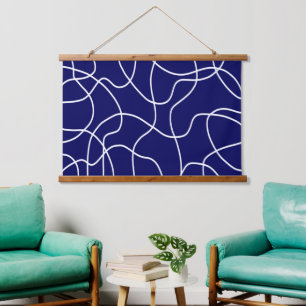 Line Art: White on Dark Blue Hanging Tapestry