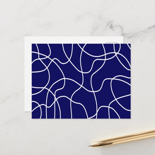 Line Art: White on Dark Blue Postcard (Front/Back In Situ)