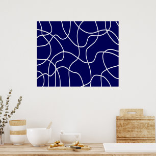 Line Art: White on Dark Blue Poster