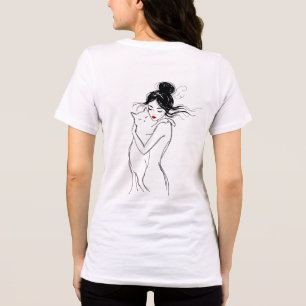 Line Art Woman Hugging Cat Sketch T-Shirt Tri-Blend Shirt