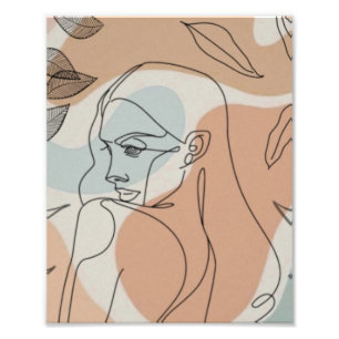 Line Art Woman & Leaves Photo Enlargement