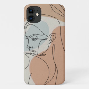 Line Art Woman On Orange & Green Background iPhone 11 Case