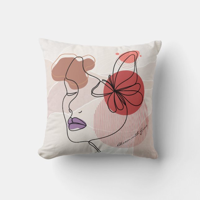 Line Art Woman with Butterfly & Abstract Shapes Cushion (Front)