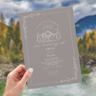 Line Art Woodland Mountain Amethyst Invitation