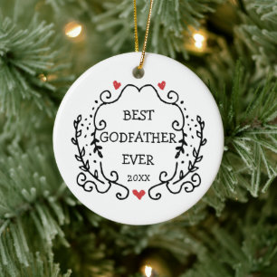 Line Art Wreath Personalised Best Godfather Ever Ceramic Ornament