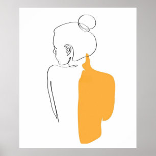 line art, yellow, minimalist, modern, woman poster
