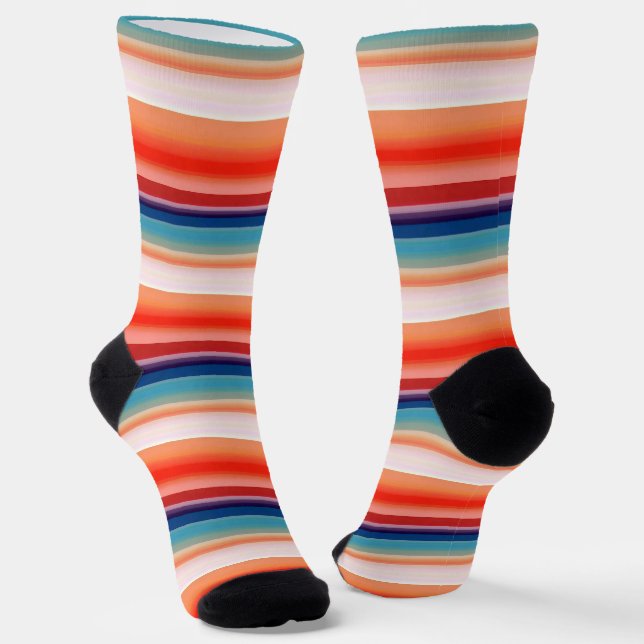 Line Blue Orange Pattern Socks (Angled)