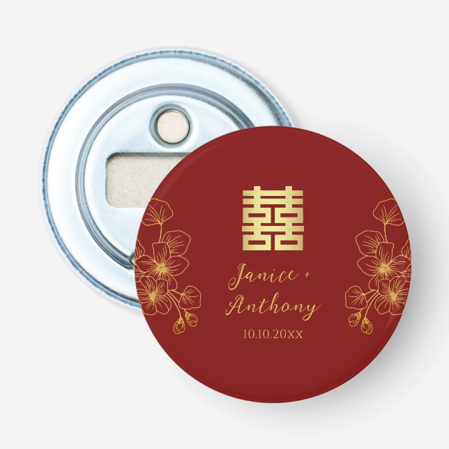 Line cherry blossom Chinese wedding double xi Bottle Opener (Front)