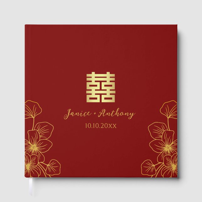 Line cherry blossom Chinese wedding double xi Guest Book (Front)