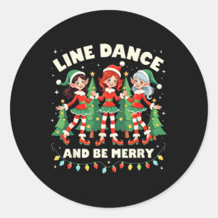 Line Dance And Be Merry Xmas Cute Elf Dancers Cost Classic Round Sticker