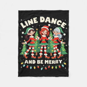 Line Dance And Be Merry Xmas Cute Elf Dancers Cost Fleece Blanket