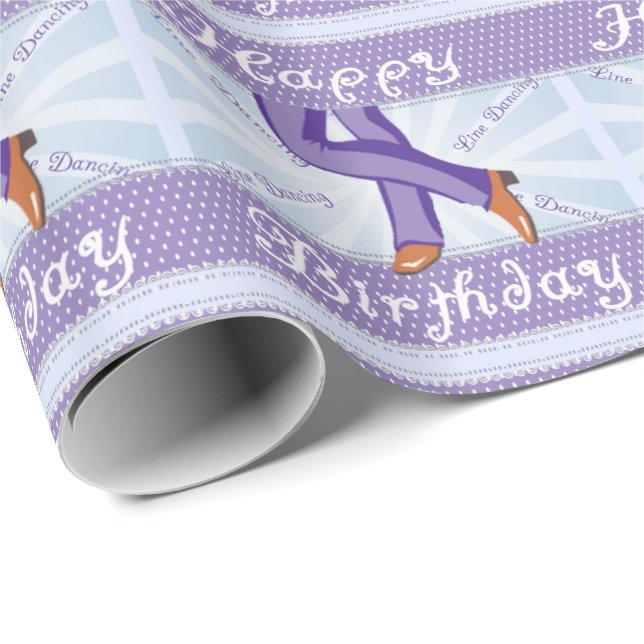 Line Dance Cowboy Boots Happy Birthday Wrapping Paper (Roll Corner)