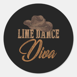 Line Dance Diva Country Line Dancing Women Girls L Classic Round Sticker