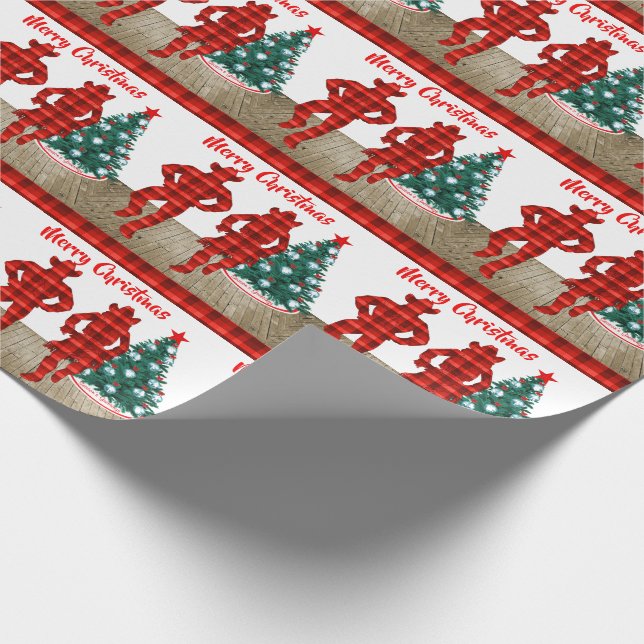 Line  Dancers  With Red Plaid Merry Christmas Wrapping Paper (Corner)
