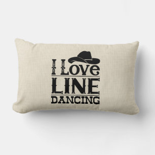 Line Dancing Cowboy Hat Country Music Ecru Black Lumbar Cushion
