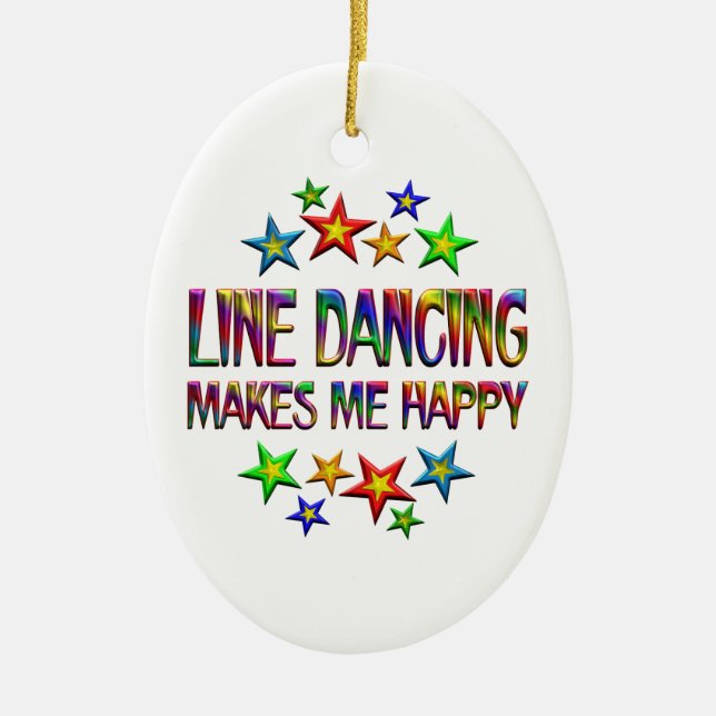 Line Dancing Happy Ceramic Ornament (Front)